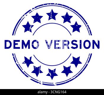 Grunge blue demo version word round rubber seal stamp on white background Stock Vector