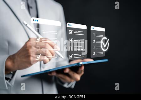 Digital approval system, online checklist, task validation, and document verification businessman Stock Photo