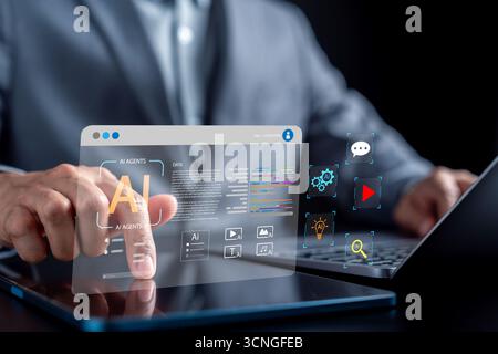 AI assistant for daily use and content creation with digital interface, chat, video, and idea Stock Photo
