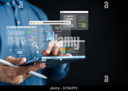 AI data analytics with digital charts, code, and automation. artificial intelligence for data Stock Photo