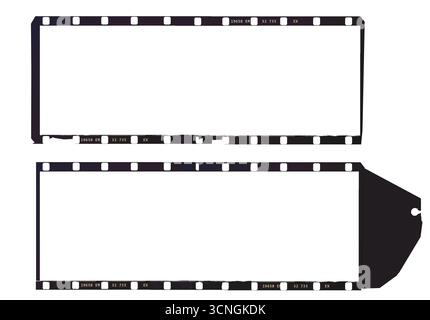 vintage panorama grungy camera film strip,empty frames for pictures,flat lay. Comeback of analog film photography concept, isolated on white,free copy Stock Photo