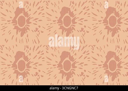 A seamless pattern with abstract red floral bursts formed from stippled dots on a soft peach canvas. Perfect for use in textiles, wallpapers, or surfa Stock Vector