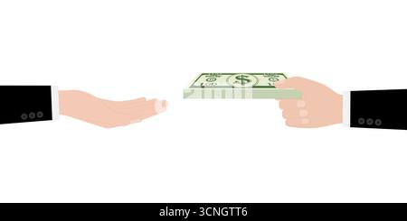 Hand Giving Cash Money or Dollar Bill. Vector Illustration Isolated on White Background. Stock Vector