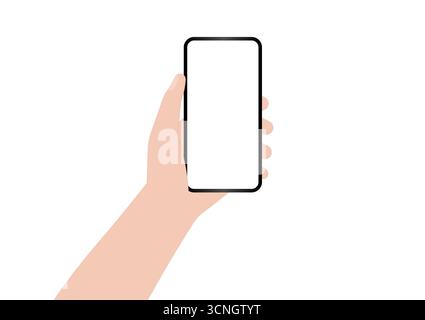 Hand Holding Smartphone with Blank Screen. Vector Illustration Isolated on White Background. Stock Vector