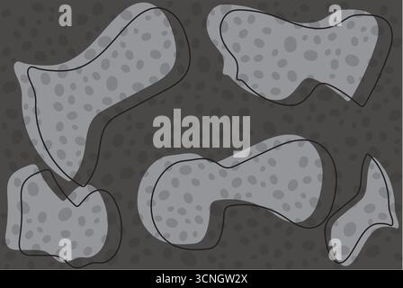 An engaging abstract background featuring a dynamic arrangement of organic, fluid-like shapes in various shades of dark and light gray, with a subtle Stock Vector