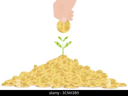 Money Tree Plant with Golden Coins. Business Profit Growing with Passive Income. Growing Money, Saving and Investment Concept. Stock Vector