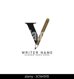Letter V Pencil Logo Design. Alphabet V Lead Pencil Icon Stock Vector