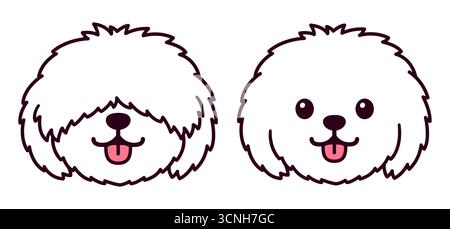 Cute cartoon small fluffy white dog face. Maltese, Bichon Frise, Coton de Tulear. Funny vector clip art illustration. Stock Vector