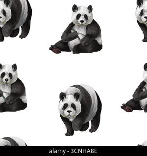 Seamless Panda Pattern Featuring Playful Adorable Bamboo-Eating Pandas High-Resolution Stock Vector
