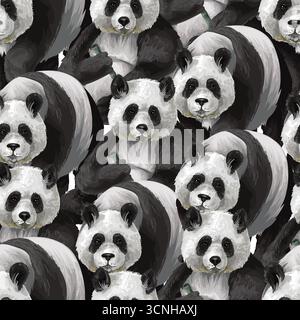 Seamless Panda Pattern Featuring Playful Adorable Bamboo-Eating Pandas High-Resolution Stock Vector