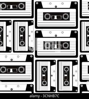 Seamless Vintage Retro Cassette Tape Pattern for Stylish Music Themed Graphic Design Stock Vector