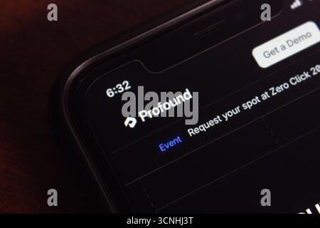 Mexico City, MEXICO - Sep 3 2025 : Close-up of a mobile phone displaying the Profound website. Stock Photo