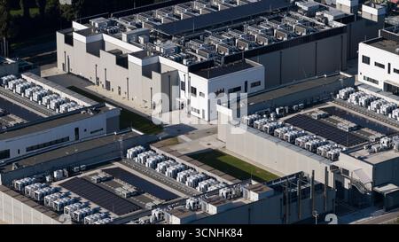 Close up details of data center, computing center, high consumption electricity. Cooling and emergency power. Stock Photo