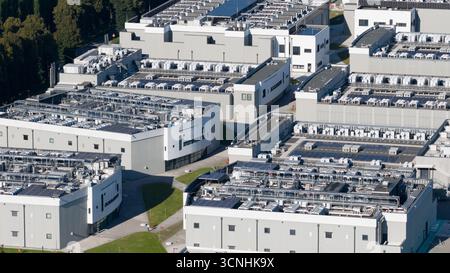 Close up details of data center, computing center, high consumption electricity. Cooling and emergency power. Stock Photo