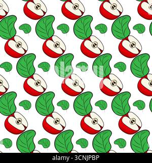 Simple red apple in cartoon style. Seamless pattern. Stock Vector
