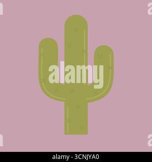 Cactus vector minimal flat style green saguaro on pink background, stock vector Stock Vector