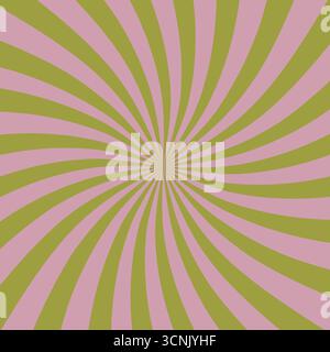 Spiral pattern vector, retro radial burst in olive green and pastel pink, stock vector Stock Vector