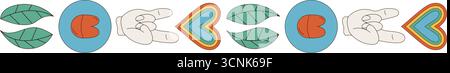 Groovy Y2K Seamless Border With Heart Pattern Stock Vector