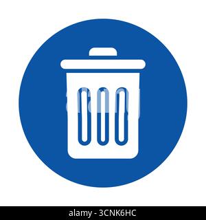 This image features a simple trash can icon enclosed in a blue circular background. Its minimalist design makes it suitable for various applications r Stock Vector