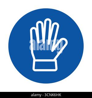 A minimalist blue icon featuring a hand with a raised palm set against a circular background. Ideal for representing gestures, communication, and safe Stock Vector
