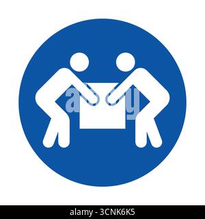 This image features two individuals working together to lift a box, symbolizing teamwork and collaboration in various environments, emphasizing unity Stock Vector