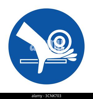 A graphic depiction of a hand holding a circular symbol against a blue background. This design emphasizes safety and awareness, suitable for signage. Stock Vector