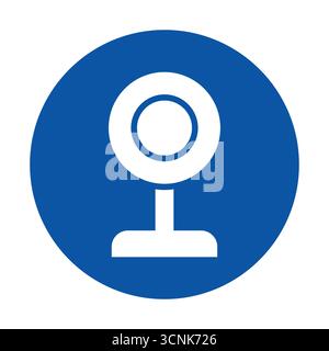 This image features a simple webcam icon on a blue circular background, representing technology and online communication for various applications and Stock Vector