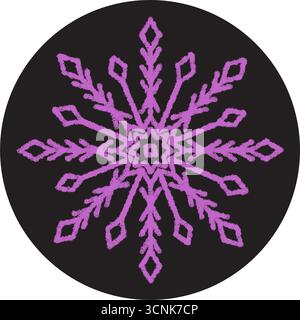 Crayon Snowflake Sticker On Black Circle Stock Vector