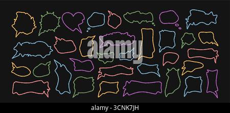 Wavy Chalk Outline Balloon Chat Set Stock Vector