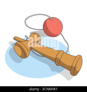 Japanese Kendama illustration vector hand drawn with black lines Stock Vector