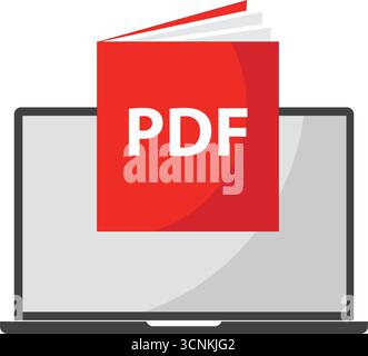Reading a PDF file with an icon and label on a laptop screen. Document reading concept. Banner for business, marketing, and advertising. Vector illust Stock Vector