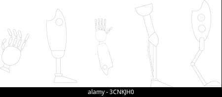 Bionic artificial limbs icons set. Outline set of bionic artificial limbs vector icons for web design isolated on white background Stock Vector