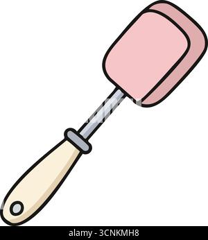 A compact flexible spatula with a rounded silicone head and light wood handle perfect for scraping bowls Stock Vector