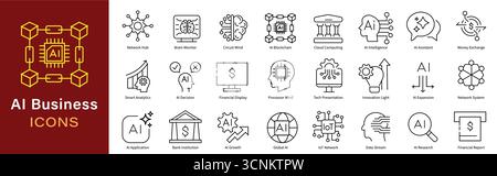 AI Business Icons Set | Artificial Intelligence, Data Analytics, Automation, and Corporate Strategy Vector Symbols Stock Vector