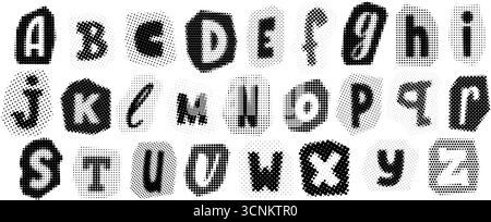 Black halftone alphabet. Retro pixelated letters design. Comic pop art ...