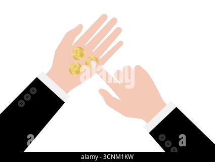 Hand Holding and Counting Coins. Vector Illustration Isolated on White Background. Investment and Saving Concept. Stock Vector