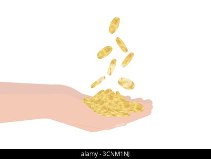 Hand Holding Coin. Growing Money, Saving and Investment Concept.  Vector Illustration. Stock Vector