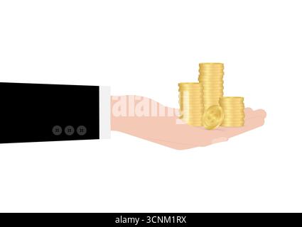 Hand Holding Coin. Growing Money, Saving and Investment Concept.  Vector Illustration. Stock Vector