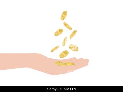 Hand Holding Coin. Growing Money, Saving and Investment Concept.  Vector Illustration. Stock Vector