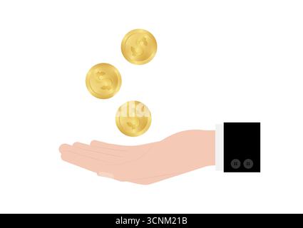 Hand Holding Coin. Growing Money, Saving and Investment Concept.  Vector Illustration. Stock Vector