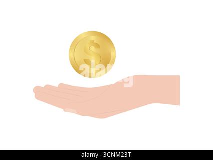 Hand Holding Coin. Growing Money, Saving and Investment Concept.  Vector Illustration. Stock Vector