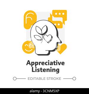 Appreciative listening flat outline concept icon Stock Vector