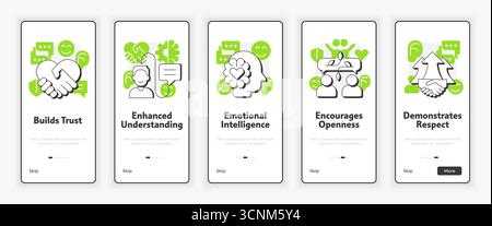 Active listening benefits mobile onboarding screen Stock Vector