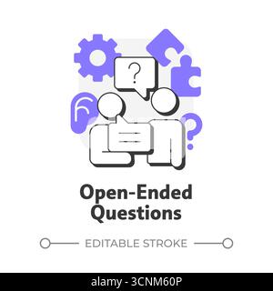 Open-ended questions flat outline concept icon Stock Vector