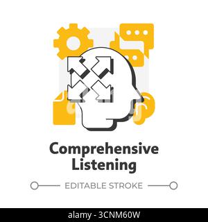 Comprehensive listening flat outline concept icon Stock Vector