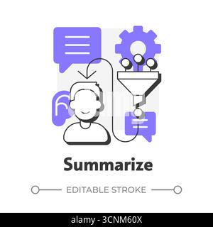 Summarize flat outline concept icon Stock Vector