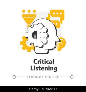 Critical listening flat outline concept icon Stock Vector