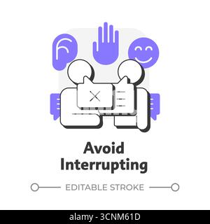 Avoid interrupting flat outline concept icon Stock Vector