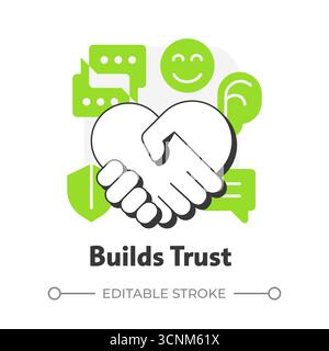 Builds trust flat outline concept icon Stock Vector