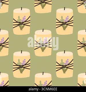 Candles seamless pattern. Decorative wax candles for relax and spa. Hand drawn Vector square seamless Pattern, wallpaper Stock Vector